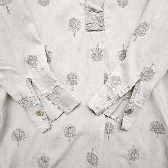 Soft Surroundings Womens M Tunic Dress Gray Feather Embroidered 100% Tencel - Picture 4 of 8